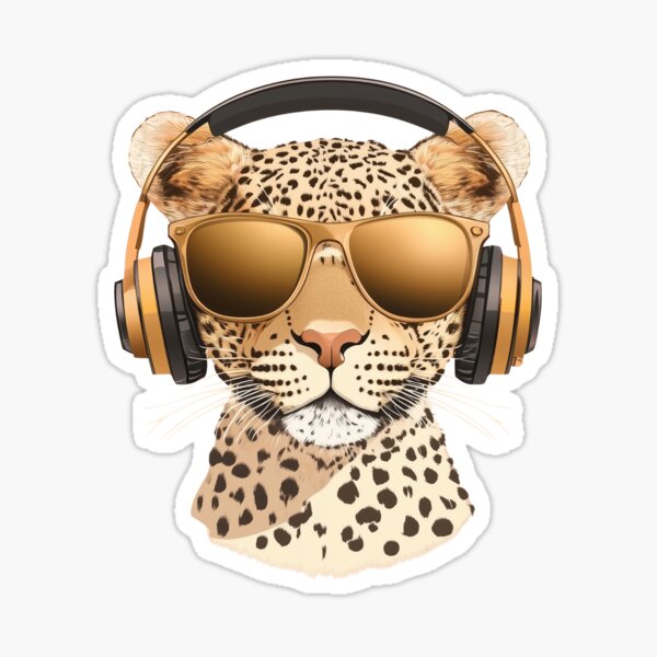 Item preview, Leopard wearing headset listening to music designed and sold by Monsweetpea.