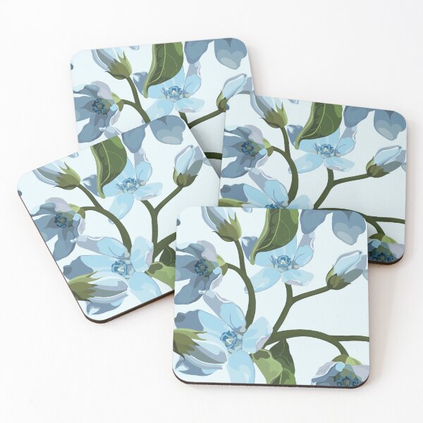 Item preview, Spring blue flowers and leaves, light background. Seamless pattern. designed and sold by MatyKotiv.