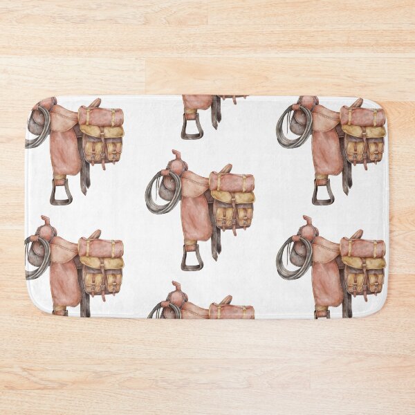 Item preview, Watercolor cowboy saddle with lasso and leather bag designed and sold by AnnaHlushkoArt.