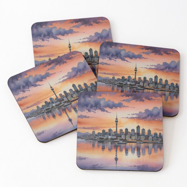 Item preview, Auckland Skyline at Sunset: Iconic Sky Tower & Silhouetted Cityscape designed and sold by LSVart.