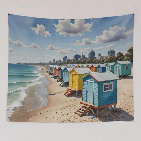 Item preview, Brighton Beach, Melbourne: Iconic Colourful Bathing Boxes designed and sold by LSVart.