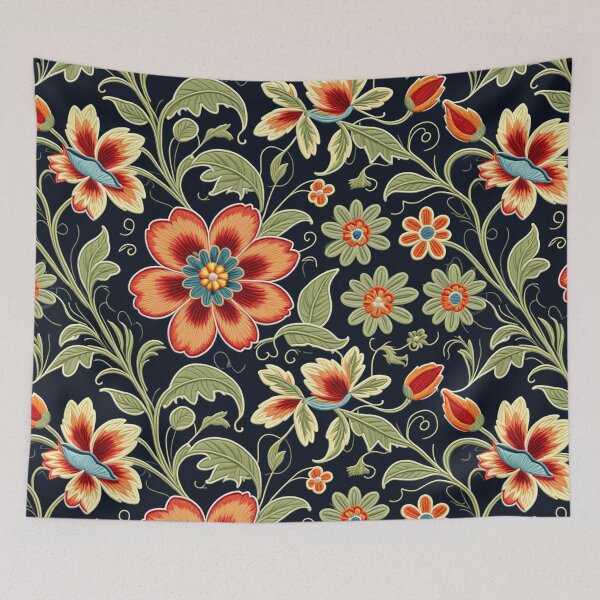 Item preview, Fantasy flowers in retro, vintage, jacobean embroidery style designed and sold by Giuseppe Cammino.