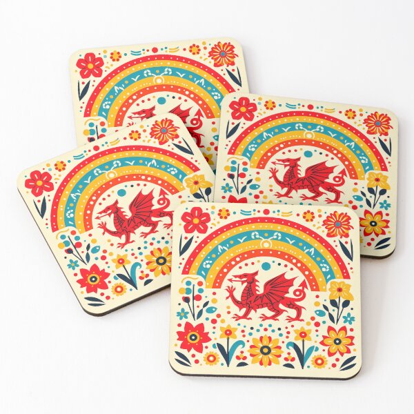 Item preview, Rainbow Scandinavian Folk Art - Colourful Welsh Dragon Design by heidiannemorris designed and sold by FOLK ART FUSION by heidiannemorris.
