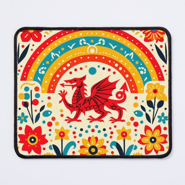 Item preview, Rainbow Scandinavian Folk Art - Colourful Welsh Dragon Design by heidiannemorris designed and sold by FOLK ART FUSION.
