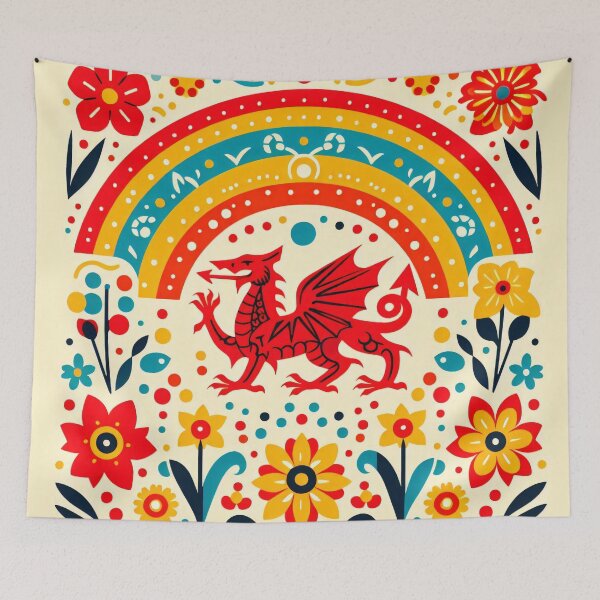 Item preview, Rainbow Scandinavian Folk Art - Colourful Welsh Dragon Design by heidiannemorris designed and sold by FOLK ART FUSION by heidiannemorris.