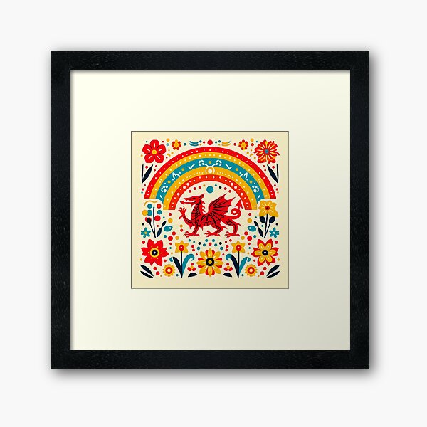 Item preview, Rainbow Scandinavian Folk Art - Colourful Welsh Dragon Design by heidiannemorris designed and sold by FOLK ART FUSION by heidiannemorris.