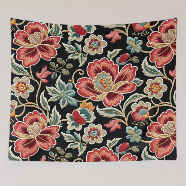 Item preview, Fantasy flowers in retro, vintage, jacobean embroidery style designed and sold by Giuseppe Cammino.
