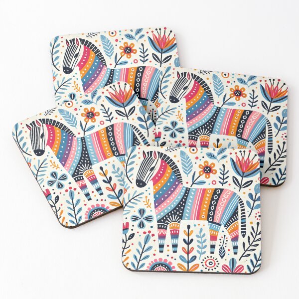Item preview, Scandinavian Folk Art Rainbow Animals - Zebra by ©️ heidiannemorris designed and sold by FOLK ART FUSION.
