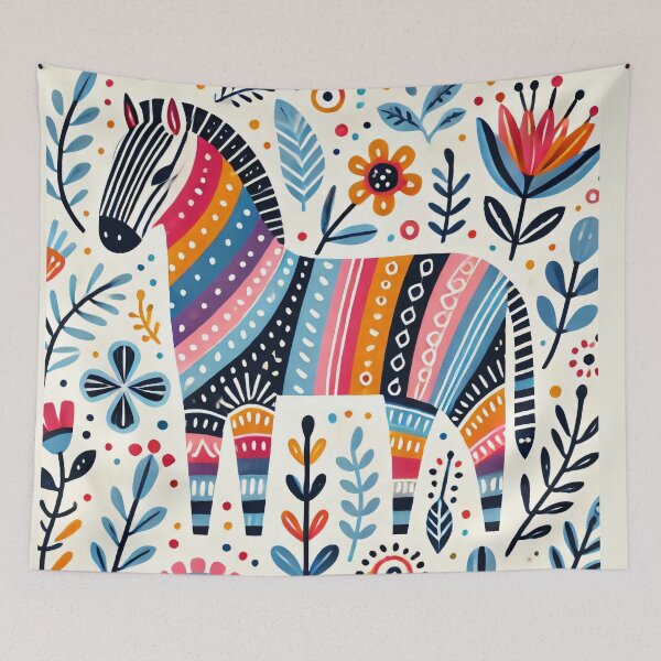 Item preview, Scandinavian Folk Art Rainbow Animals - Zebra by ©️ heidiannemorris designed and sold by FOLK ART FUSION.