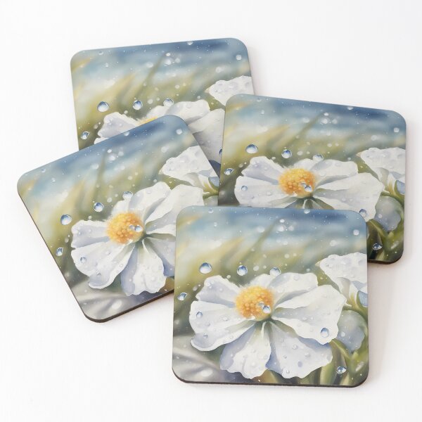 Item preview, White Beach Flowers in Rain designed and sold by CalmnessbyChoice.