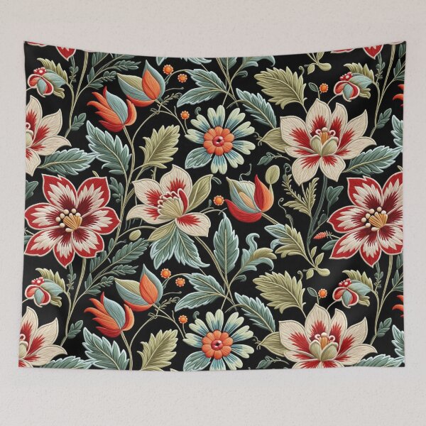 Item preview, Fantasy flowers in retro, vintage, jacobean embroidery style designed and sold by Giuseppe Cammino.