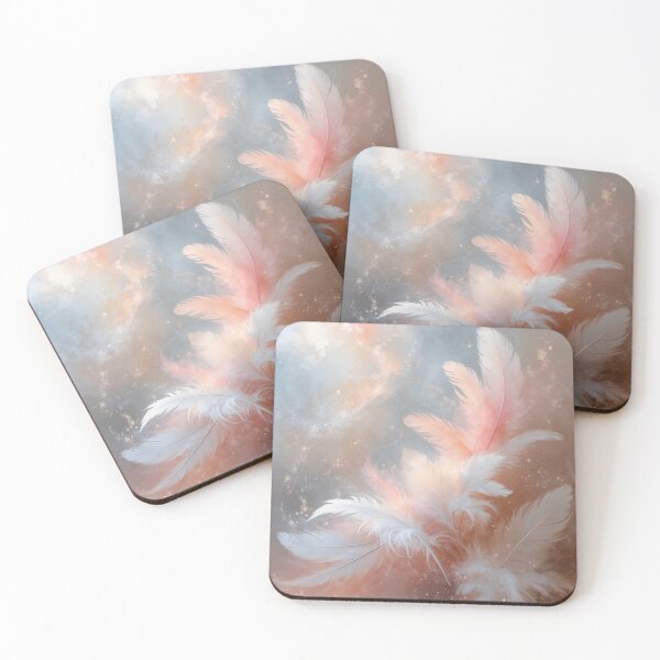 Item preview, Dreamy Feathers in clouds, neutral pastel shades, designed and sold by AussieConcepts.