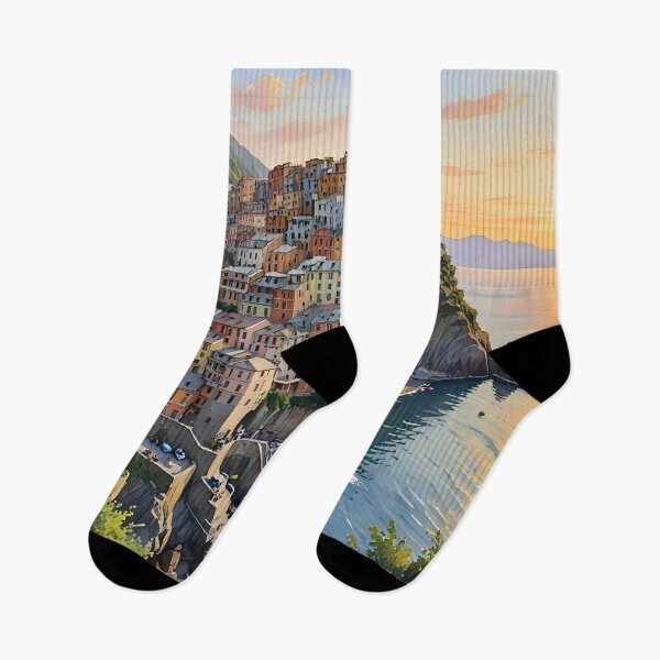 Item preview, Corniglia, Italy: Sunset Glow on a Cliffside Village designed and sold by LSVart.