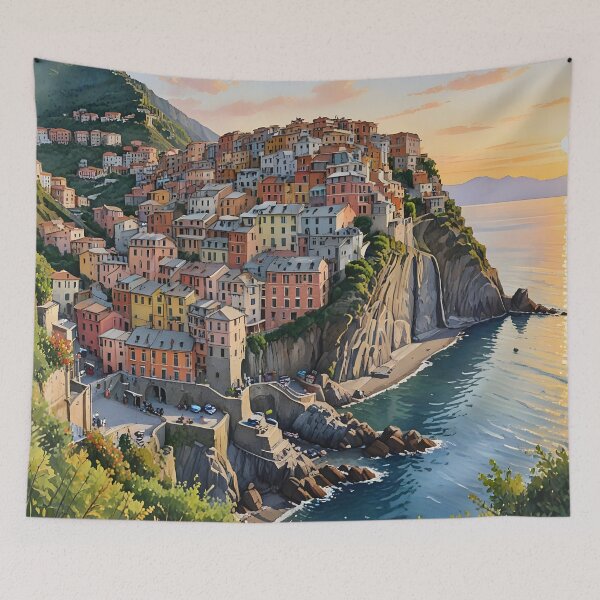 Item preview, Corniglia, Italy: Sunset Glow on a Cliffside Village designed and sold by LSVart.