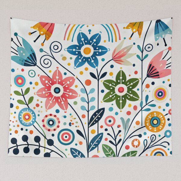 Item preview, Scandinavian Folk Art Bellflowers & Daisies - Colourful Floral Illustration by heidiannemorris designed and sold by FOLK ART FUSION by heidiannemorris.