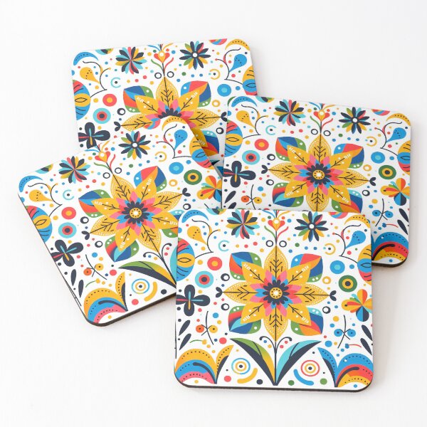 Item preview, Scandinavian Folk Art Starflower & Lilies - Bold Yellow & Blue Floral by heidiannemorris designed and sold by FOLK ART FUSION by heidiannemorris.