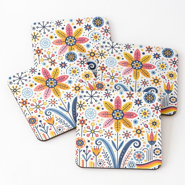 Item preview, Rainbow Scandinavian Folk Art - Colourful Starflower & Wildflowers by heidiannemorris designed and sold by FOLK ART FUSION by heidiannemorris.