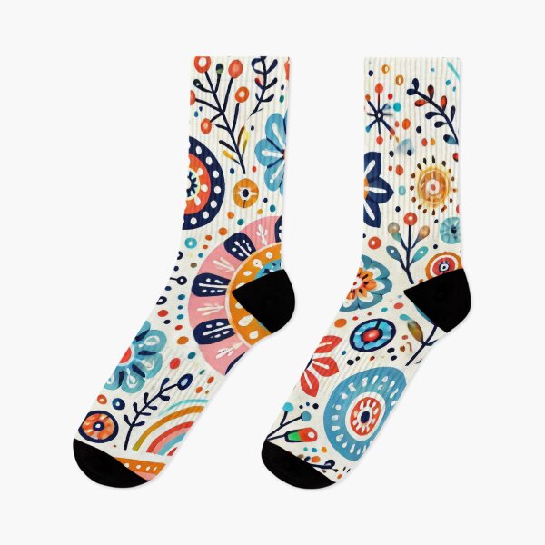 Item preview, Rainbow Scandinavian Folk Art - Colourful Mandala Flowers by heidiannemorris designed and sold by FOLK ART FUSION by heidiannemorris.