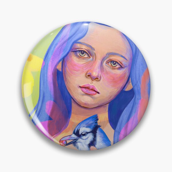Item preview, Blue-haired girl with a bluejay bird designed and sold by Olgasokol.art.