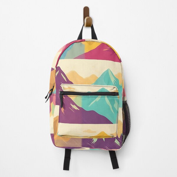 Item preview, pattern of geometric mountain silhouettes in bright vibrant colors designed and sold by FestivityFinds.