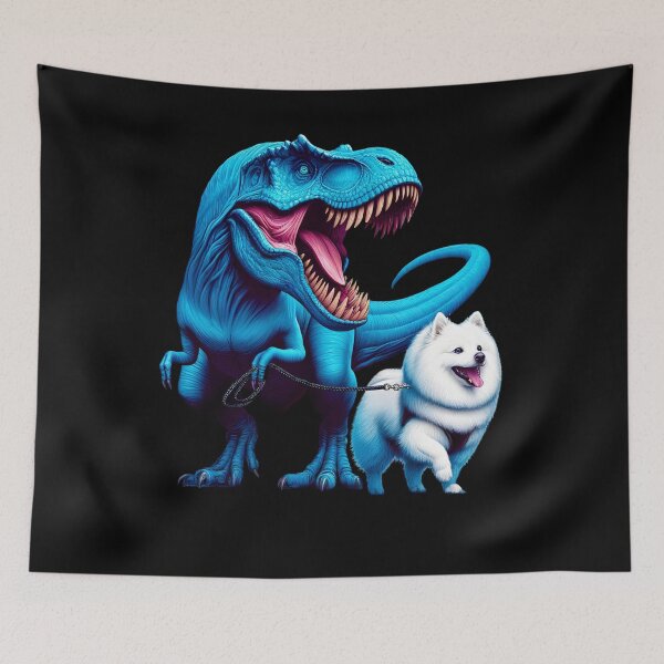 Item preview, Funny Dinosaur American Eskimo Dog Walking Dog Lover designed and sold by Kimberley King Art  King Art.