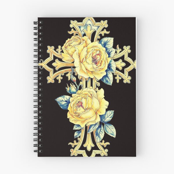 Item preview, Gothic GOLDEN cross entwined with vibrant YELLOW roses designed and sold by aipaint.