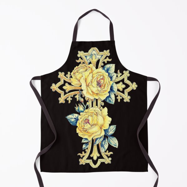Item preview, Gothic GOLDEN cross entwined with vibrant YELLOW roses designed and sold by aipaint.