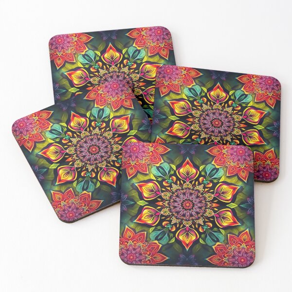 Item preview, A pattern of intricate floral mandalas in vibrant colors, leaves and petals, a bohemian vibes designed and sold by FestivityFinds.