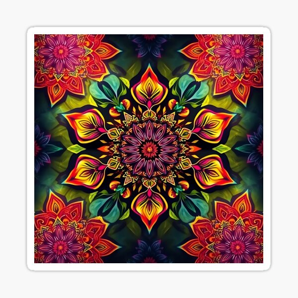 Item preview, A pattern of intricate floral mandalas in vibrant colors, leaves and petals, a bohemian vibes designed and sold by FestivityFinds.