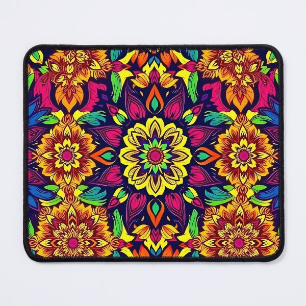 Item preview, pattern of leaves and petals, a bohemian vibe, electric vivid colors. designed and sold by FestivityFinds.