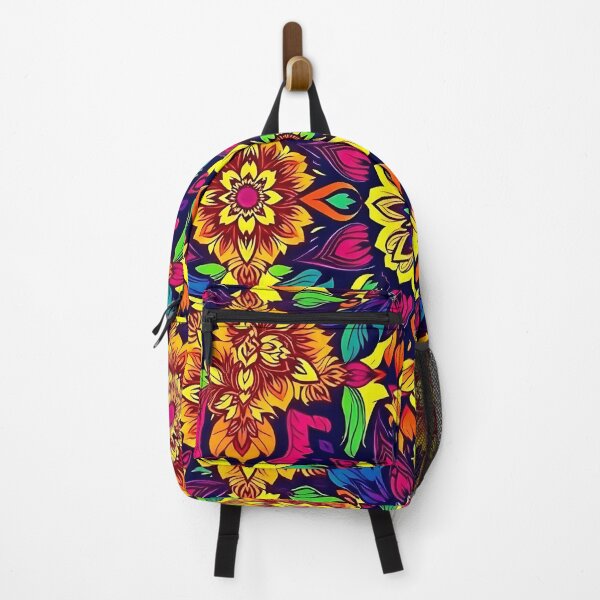Item preview, pattern of leaves and petals, a bohemian vibe, electric vivid colors. designed and sold by FestivityFinds.