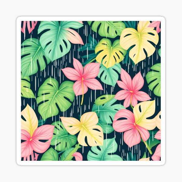 Item preview, pattern of tropical monstera and palm leaves  designed and sold by FestivityFinds.