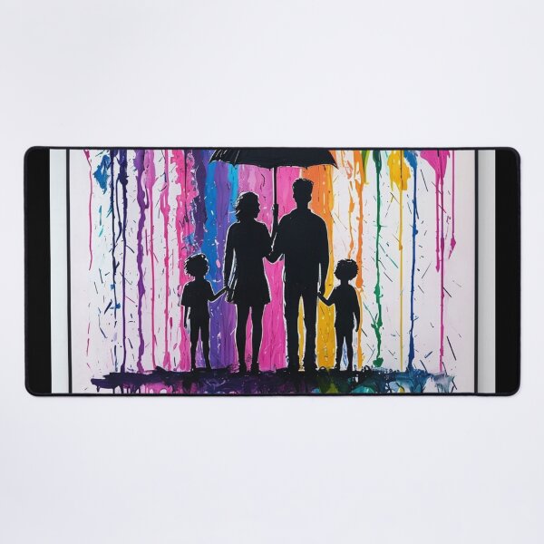 Item preview, Family Silhouettes Under Black Umbrella Amidst Vibrant Colors designed and sold by Aise06.