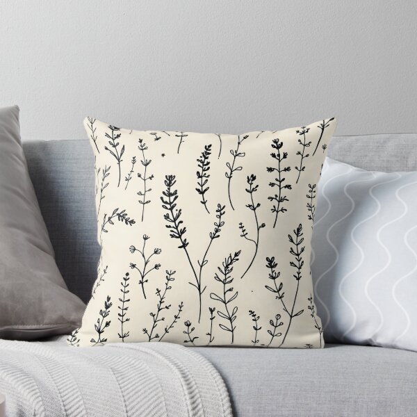 Item preview, modern farmhouse outdoor pillows, Delicate Wildflower Meadow Pattern, Hand-Drawn Meadow Sketch Pattern, Minimalist Botanical Meadow Pattern, designed and sold by 2Motivation.