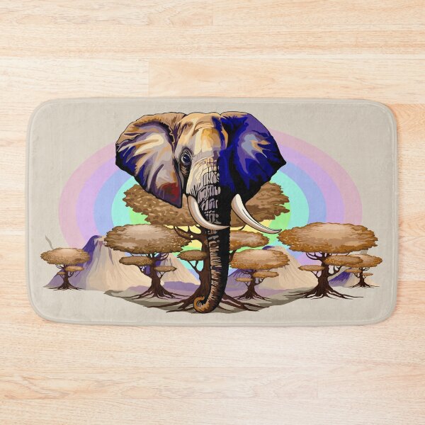Item preview, African Elephant, Acacias and Kilimanjaro Mountain on Soft Pastel Rainbow designed and sold by BluedarkArt.