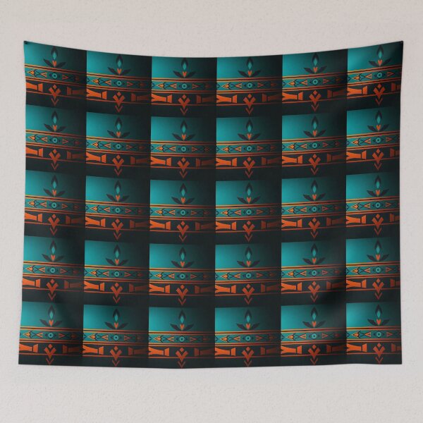 Item preview, Tribal Art Pattern in warm terracotta and cool teal. designed and sold by FestivityFinds.