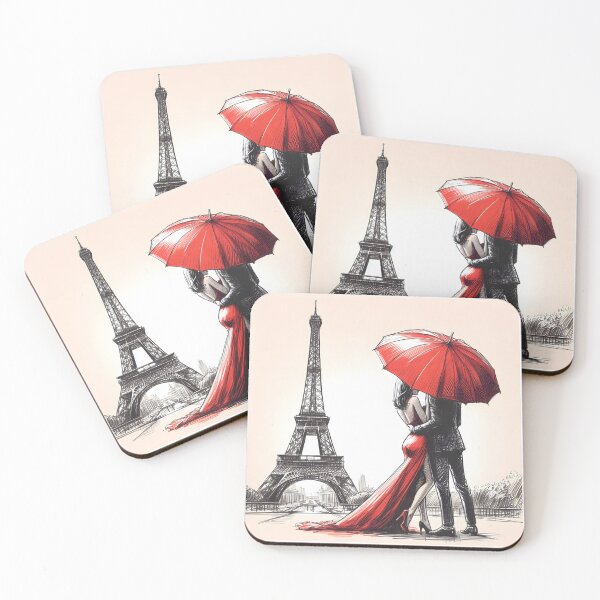 Item preview, Romantic Parisian Stroll Under Red Umbrella designed and sold by inkNext.