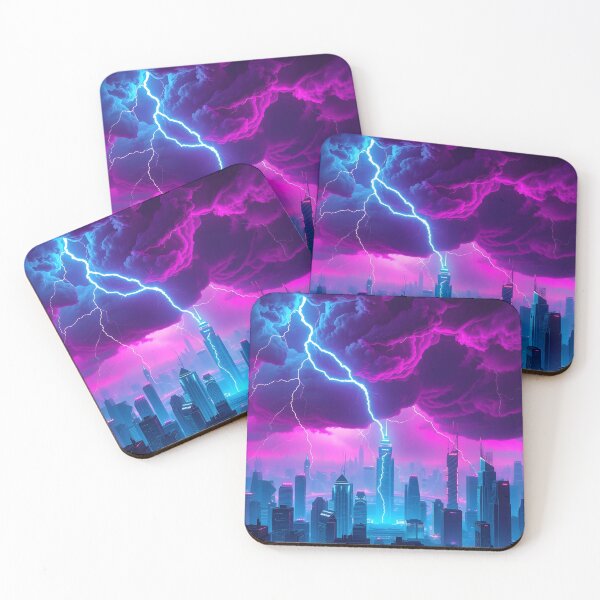 Item preview, Neon Storm Over Megalopolis – Cyberpunk Lightning Cityscape designed and sold by AdaMerch.