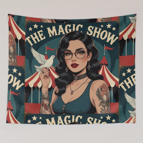 Item preview,  The Magic Show rustic Magic Circus Poster with beautiful Tattooed Girl designed and sold by Vintage Designs +.