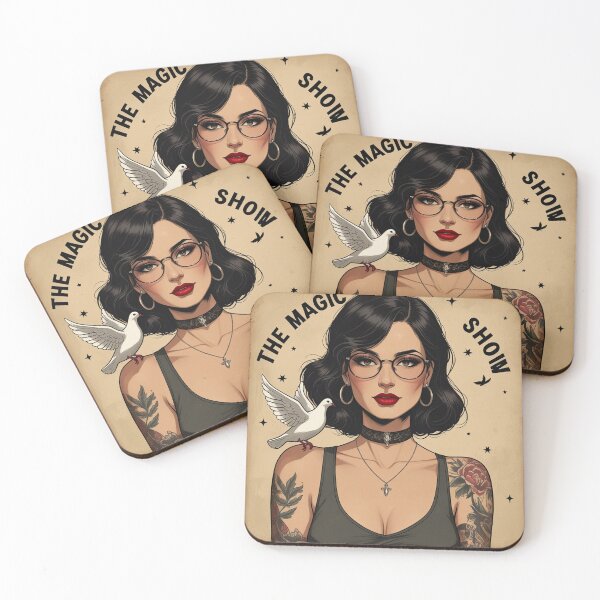 Item preview, The Magic Show rustic Magic Circus Poster with beautiful Tattooed Girl designed and sold by Vintage Designs +.