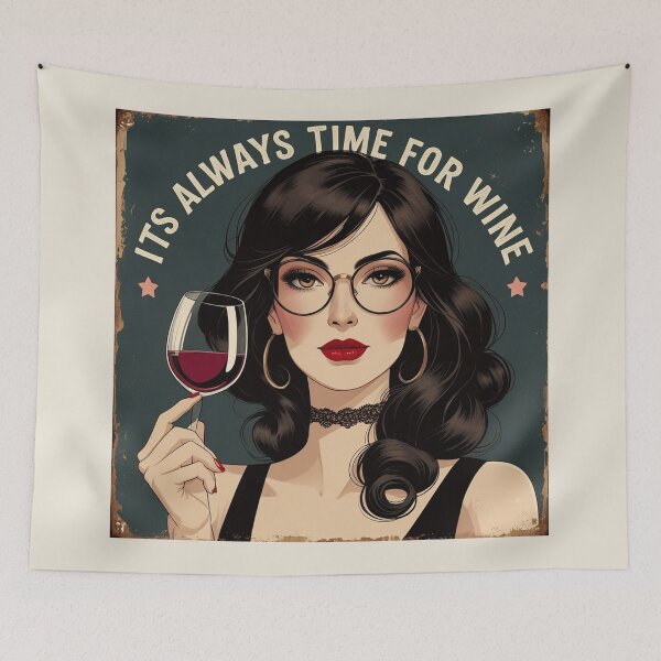 Item preview,  Its always time for Wine! Dark haired woman beautiful poster art designed and sold by Vintage Designs +.