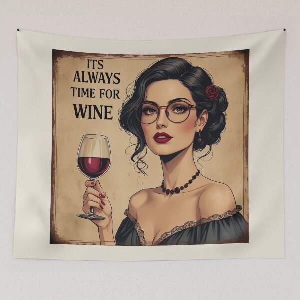 Item preview,  Its always time for Wine! Dark haired woman beautiful poster art designed and sold by Vintage Designs +.