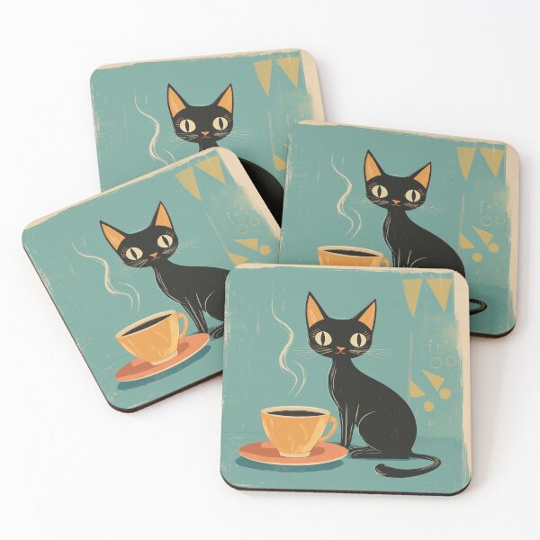 Item preview, Atomic Mid-Century Black Cat – Retro Coffee Lover Design designed and sold by RoseoftheWild.