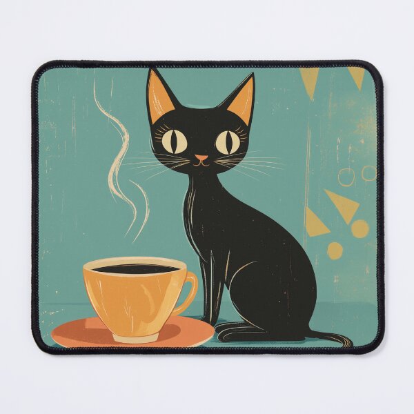 Item preview, Atomic Mid-Century Black Cat – Retro Coffee Lover Design designed and sold by RoseoftheWild.
