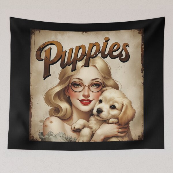 Item preview,  Puppies - Girl hugging a cute puppy poster designed and sold by Vintage Designs +.