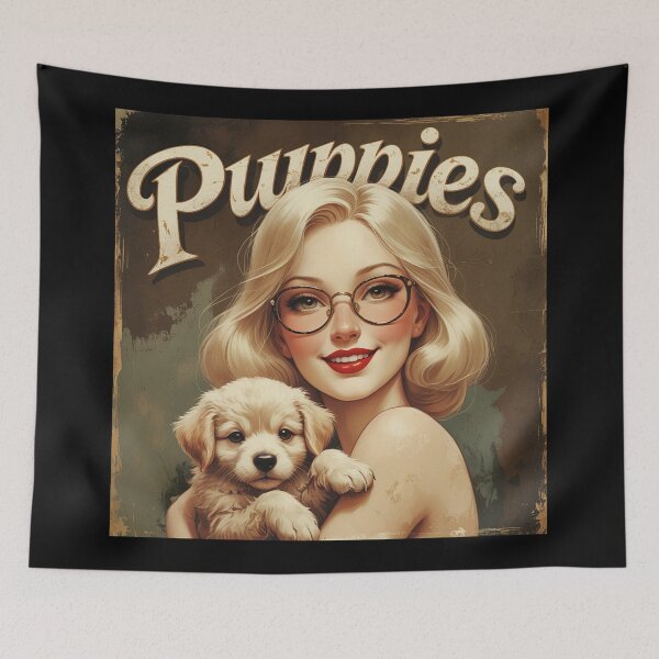 Item preview,  Puppies - Girl hugging a cute puppy poster designed and sold by Vintage Designs +.