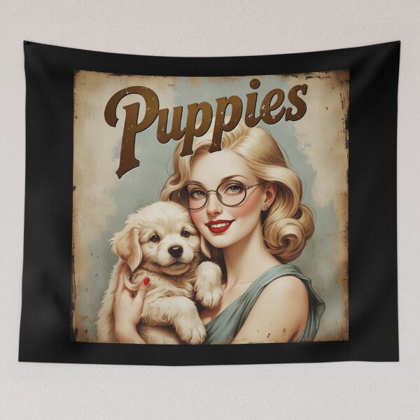 Item preview, Puppies - Girl hugging a cute puppy poster designed and sold by Vintage Designs +.