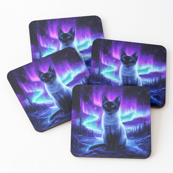 Item preview, Siamese Cat Under Northern Lights  designed and sold by Nocturne  Paws.