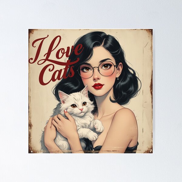 Item preview,  I love Cats cute poster designed and sold by Vintage Designs +.