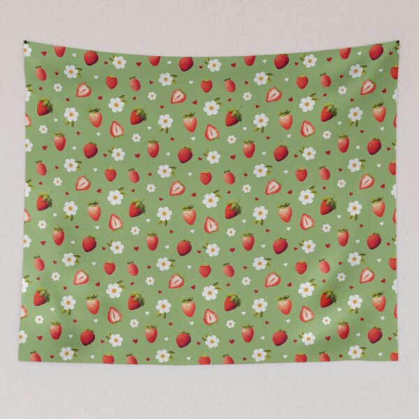 Item preview, Strawberries & Flowers (green) designed and sold by Studio Vickn.